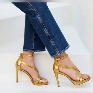 Vince Camuto Devin2 Gold Leather High-Heel Sandals Size 8M